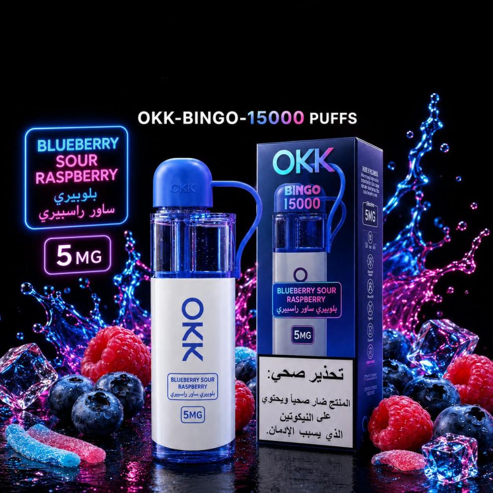 فيب سحبة اوك 15 ألف موشة نكهة بلوبيري ساور راسبيري - OKK Vape 15,000 Puffs Blueberry Sour Raspberry