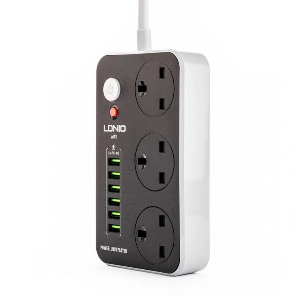 توصيلة كهربائية LDNIO SC3604 5 متر. مقاومة للحريق بثلاثة مقابس و 6 منافذ USB