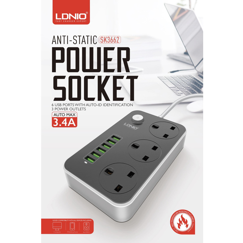 توصيلة 5 متر مع ست منافذ USB X6 بكفائة وتوافق عالي موديل SK3662